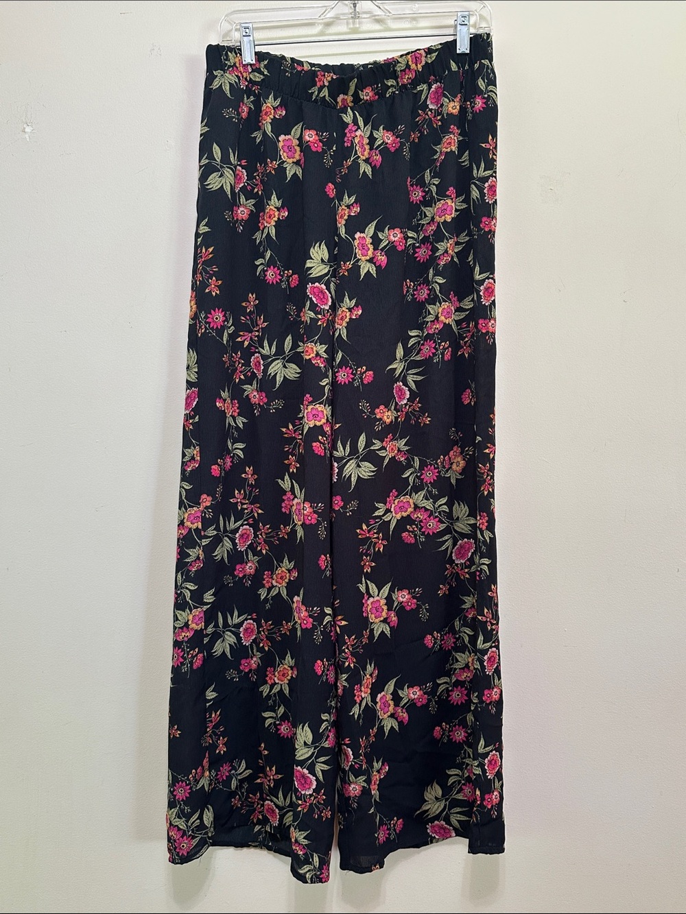 Hippie Rose Black Floral Pants with Pink & Green Accents